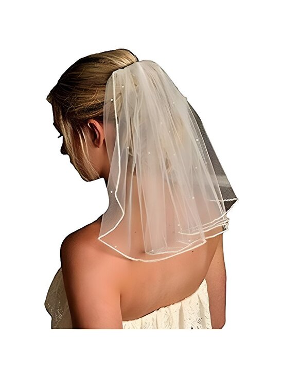 Accessories - Short Wedding Veils with Comb Lace Appliques Beads Bridal Veil For Women